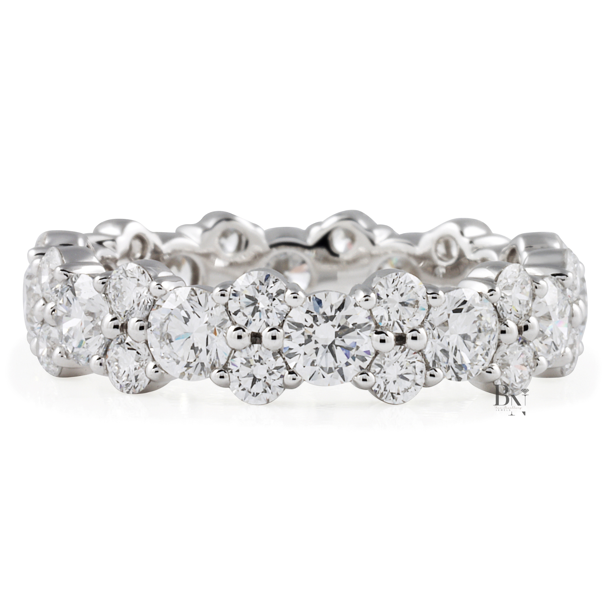 2.85ct Lab Grown Diamond Eternity Band, 14K Gold Cluster Wedding Ring, 4.9mm Alternating Bubble Stacking Ring