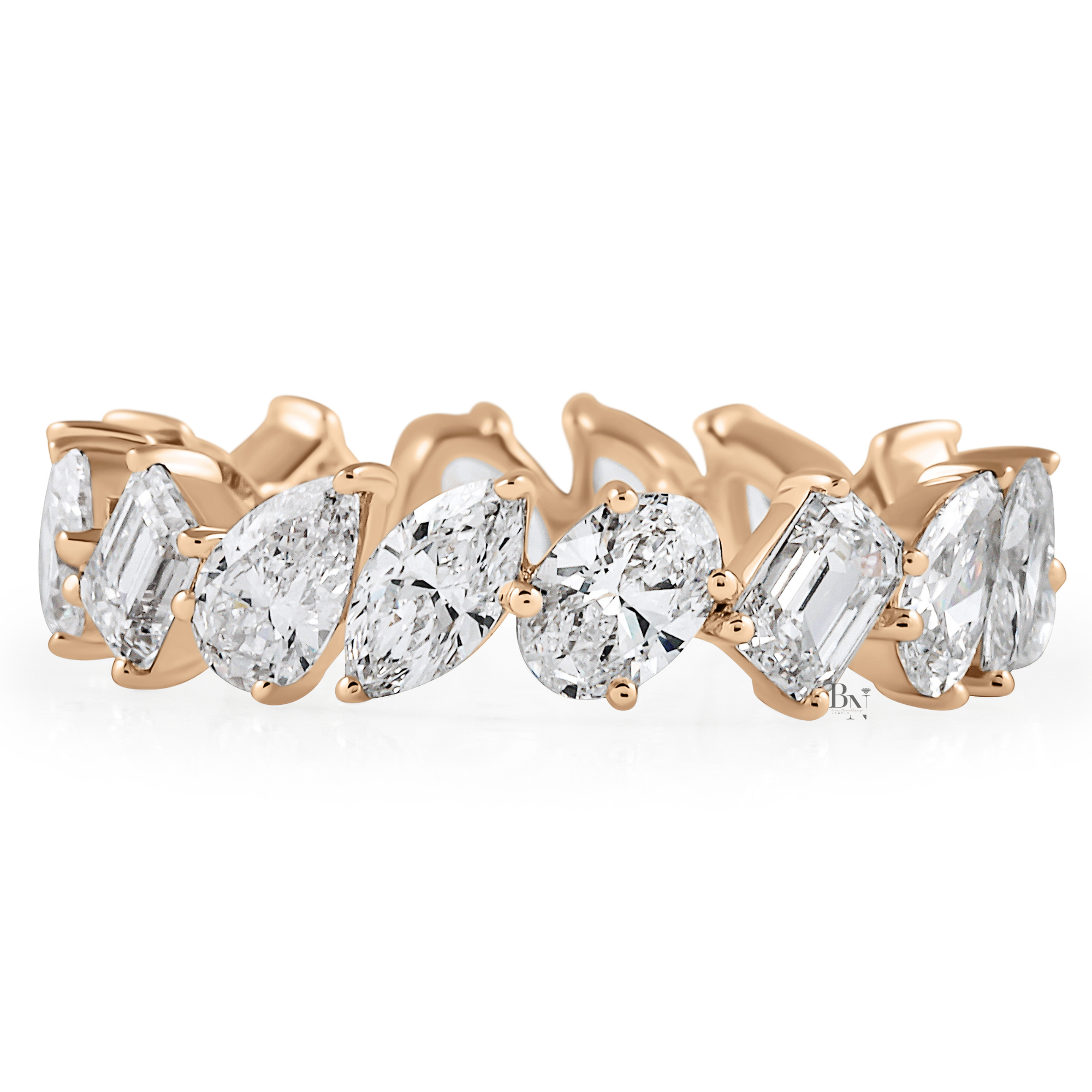 3.20ct Multi Shape Lab Grown Diamond Eternity Band, Mixed Cut Slanted Wedding Ring, 5mm