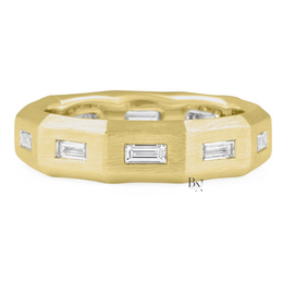 Geometric Mens Lab Diamond Wedding Band, Faceted 14K Gold Ring, Matte Baguette Statement Band