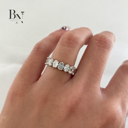 4CTW Emerald Cut Lab Diamond Eternity Band, Compass Prong Wedding Ring, 14K Gold 5.3mm Band