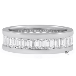 Mens Diamond Wedding Band, 3.90CT Emerald Cut Lab Grown Eternity Ring, 14K Gold Channel Set Band, 6.5mm Wide