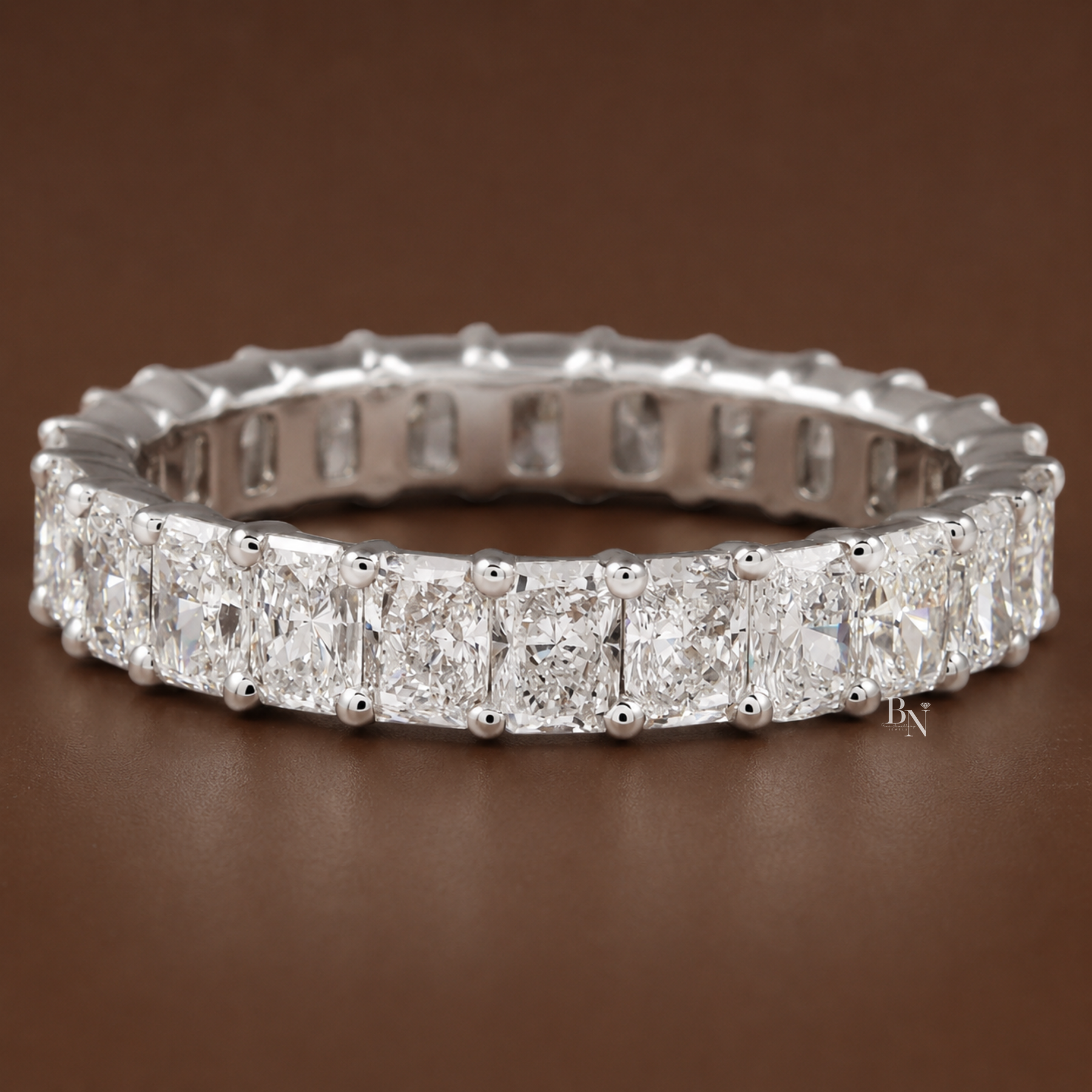 2.40ct Radiant Cut Eternity Band, Lab Grown Diamond Wedding Ring, 3.7mm Shared Prong