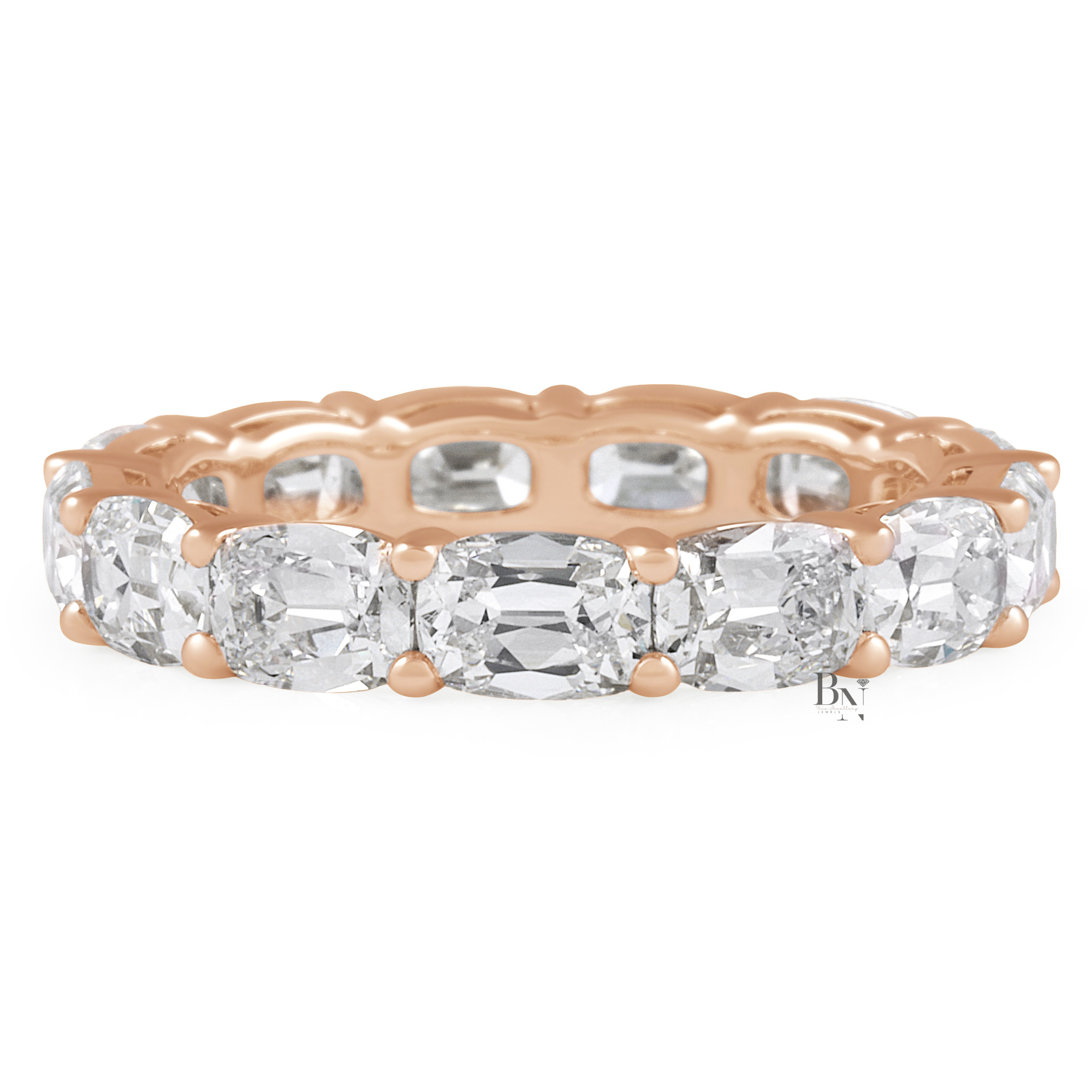East West Antique Cushion Eternity Band, 4.10CT Lab Diamond Wedding Ring, Horizontal Shared Prong Band