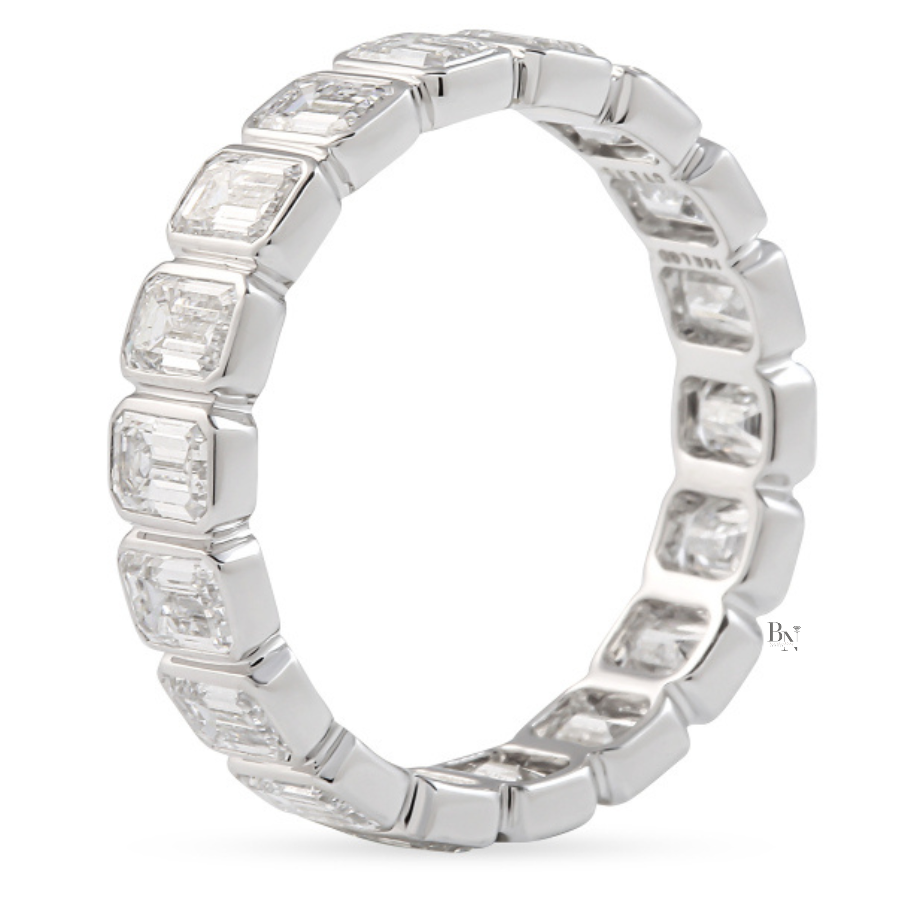 2.30ct Bezel Eternity Band, Emerald Cut Lab Diamond Wedding Ring, 4.8mm Wide Low Profile Anniversary Stacking Band