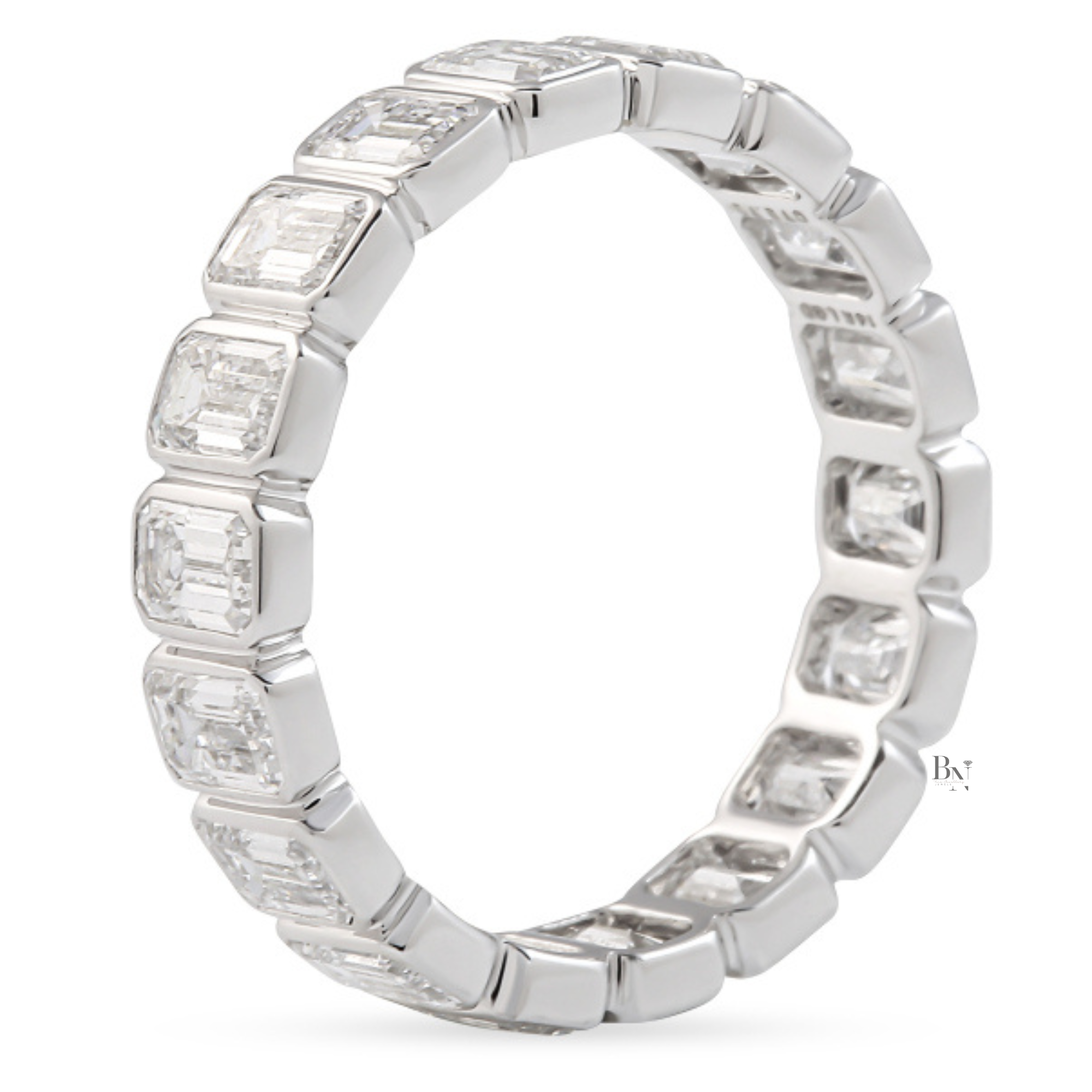 2.30ct Bezel Eternity Band, Emerald Cut Lab Diamond Wedding Ring, 4.8mm Wide Low Profile Anniversary Stacking Band