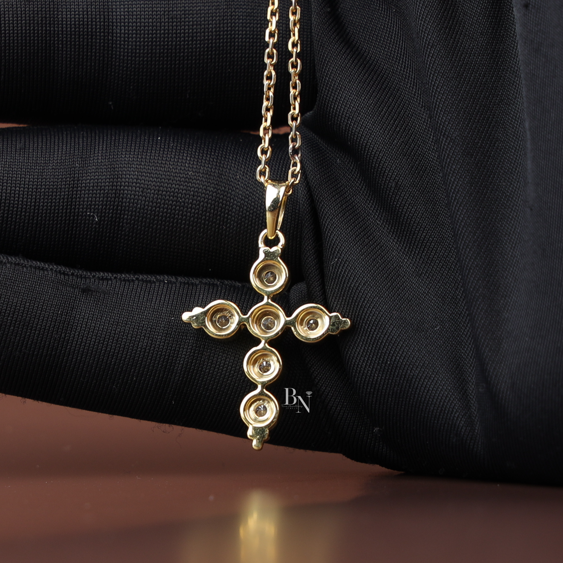 0.30ct Lab Grown Diamond Cross Necklace, Round Bezel Set Pendant, Dainty Religious Layering Jewelry
