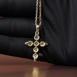 0.30ct Lab Grown Diamond Cross Necklace, Round Bezel Set Pendant, Dainty Religious Layering Jewelry