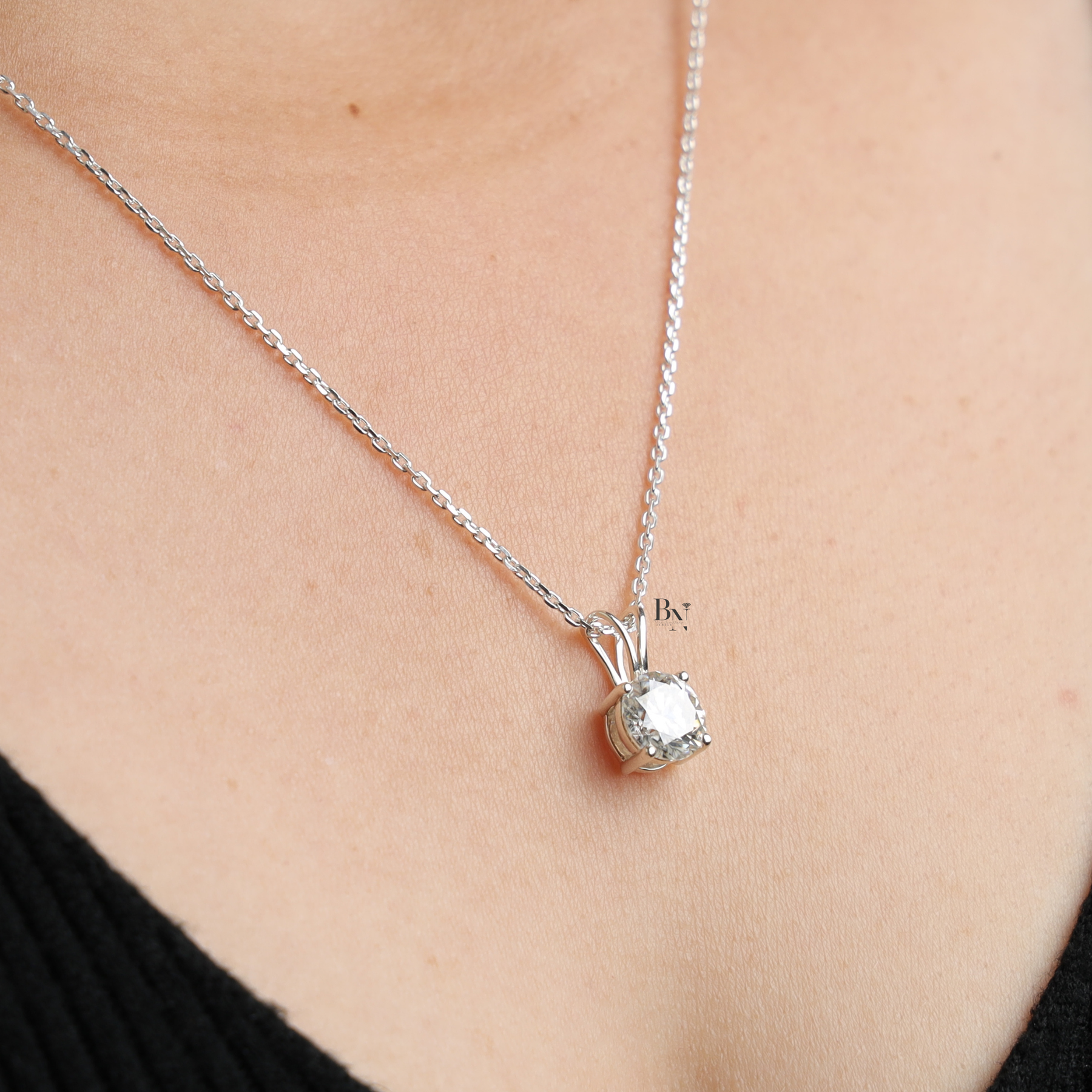 Lab Grown Diamond Pendant Necklace, 2 Carat Round Solitaire Necklace, Four Prong Diamond Charm