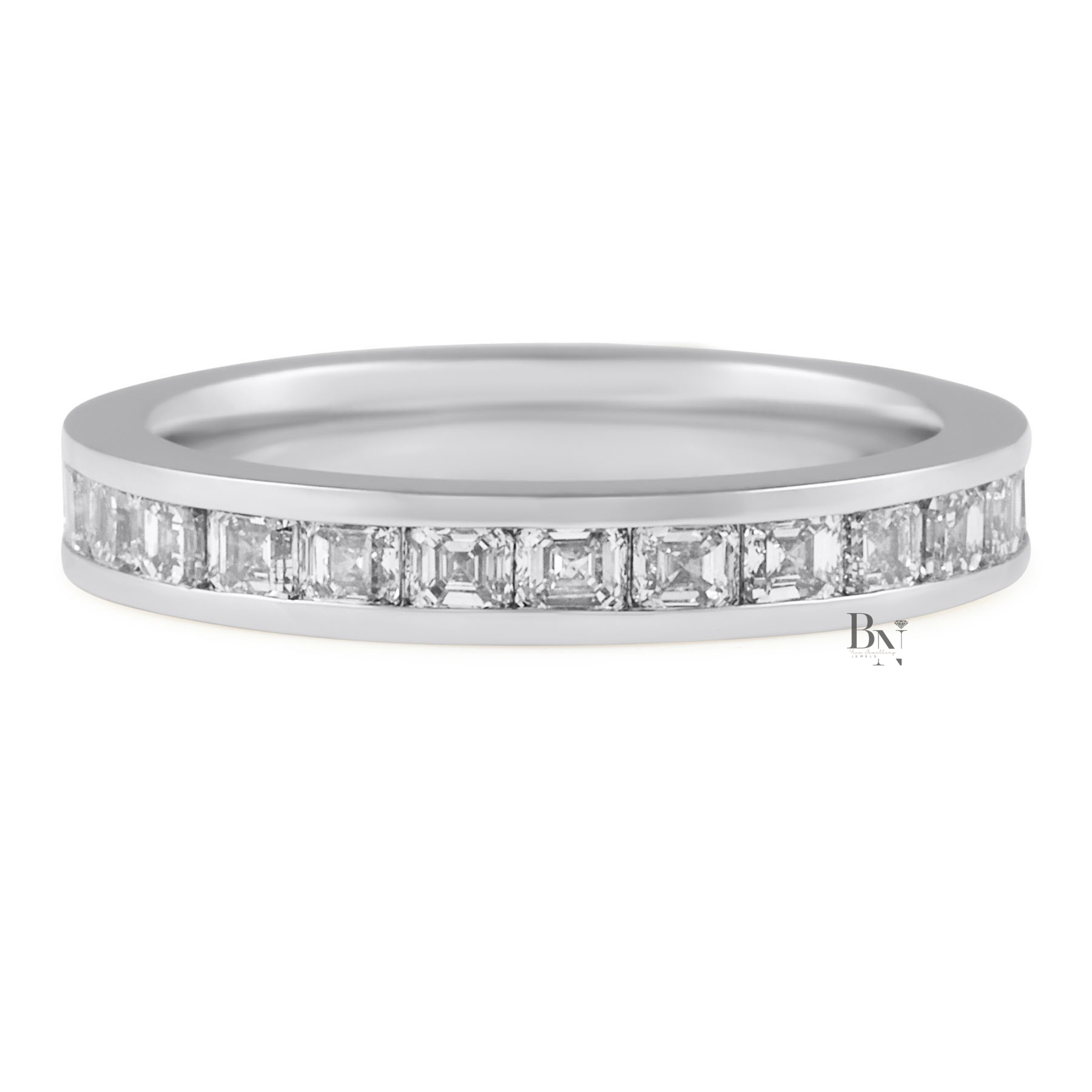 Asscher Cut Lab Diamond Band, 1.70 CTW Channel Set Eternity Ring, 14K Gold Bridal Stacking Ring