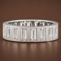4CTW Baguette Lab Diamond Mens Wedding Band, Wide 6.6mm Flush Set Eternity Ring, 14K Gold Statement Band