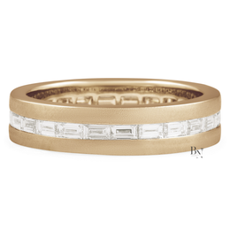 Mens Diamond Wedding Band, Baguette Lab Grown Eternity Ring, Matte 14K Gold Channel Set Band, 5.5mm East West Ring