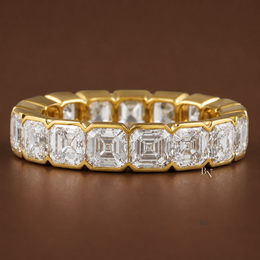 Asscher Cut Lab Diamond Eternity Band, 5.30 CTW Bezel Set Wedding Ring, 14K Gold