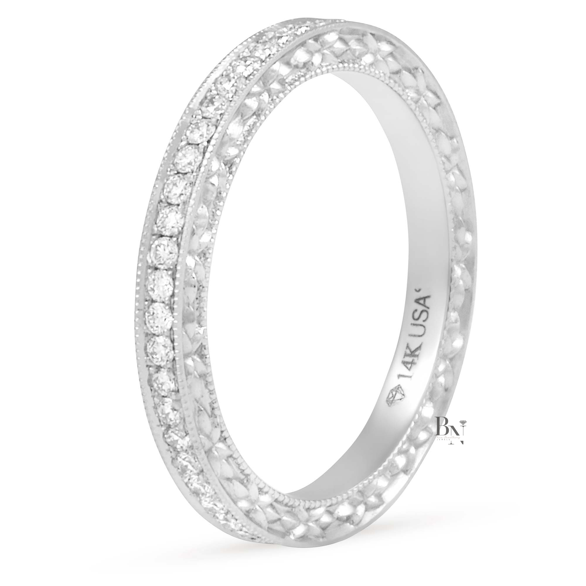 Art Deco Lab Grown Diamond Wedding Band, Engraved Milgrain Eternity Ring, 14K Gold Vintage Style Pave Stacking Ring (Copy)