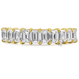 Emerald Cut Lab Diamond Halfway Band, 1.50 TCW Shared Prong Wedding Ring, 18k Gold Stacking Band