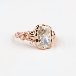 4ct Elongated Cushion Cut Lab Grown Diamond Engagement Ring, Floral Bezel Set Nature Inspired Ring