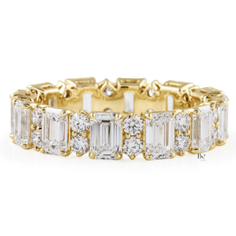 Emerald and Round Lab Grown Diamond Eternity Band, 14K Gold Alternating Cluster Wedding Ring, 3.70 CTW