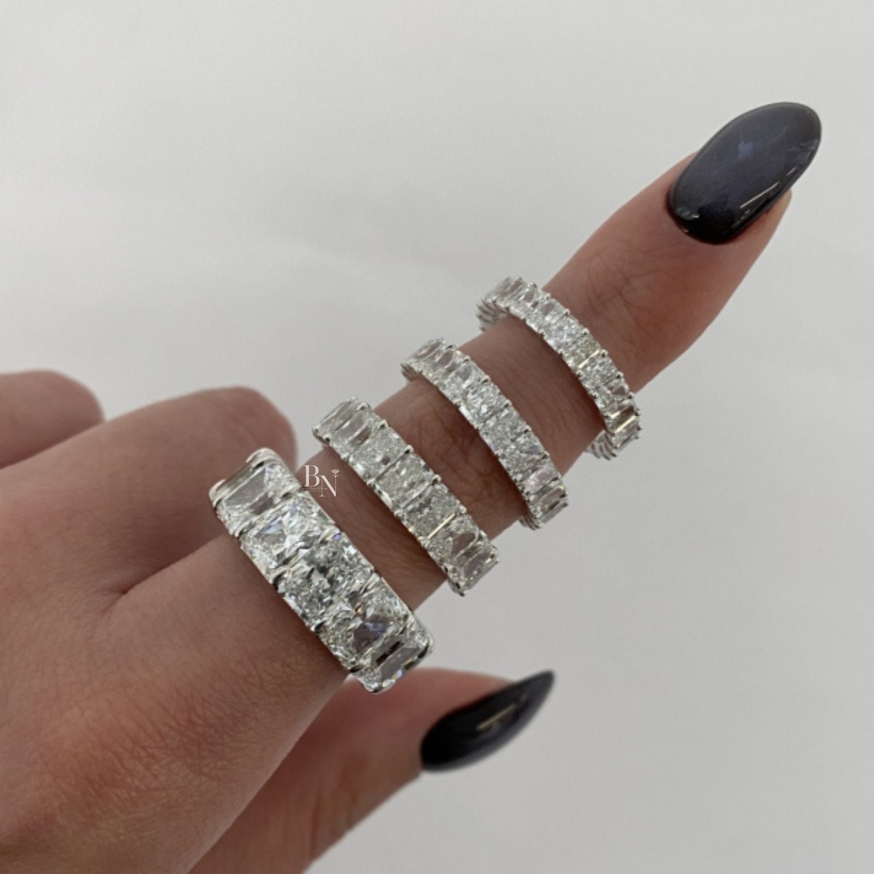 2.40ct Radiant Cut Eternity Band, Lab Grown Diamond Wedding Ring, 3.7mm Shared Prong