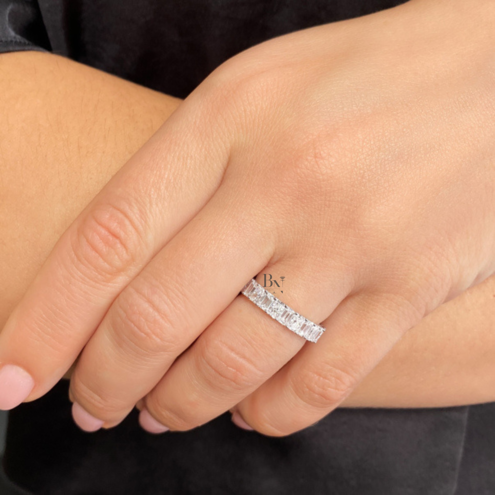3.60CTW Alternating Emerald and Radiant Lab Diamond Band, Mixed Shape Full Eternity Ring, 14K Gold Wedding Band