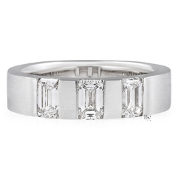 Mens Emerald Cut Lab Diamond Wedding Band, 1.30 CTW 3 Stone Matte Gold Ring, 5.6mm