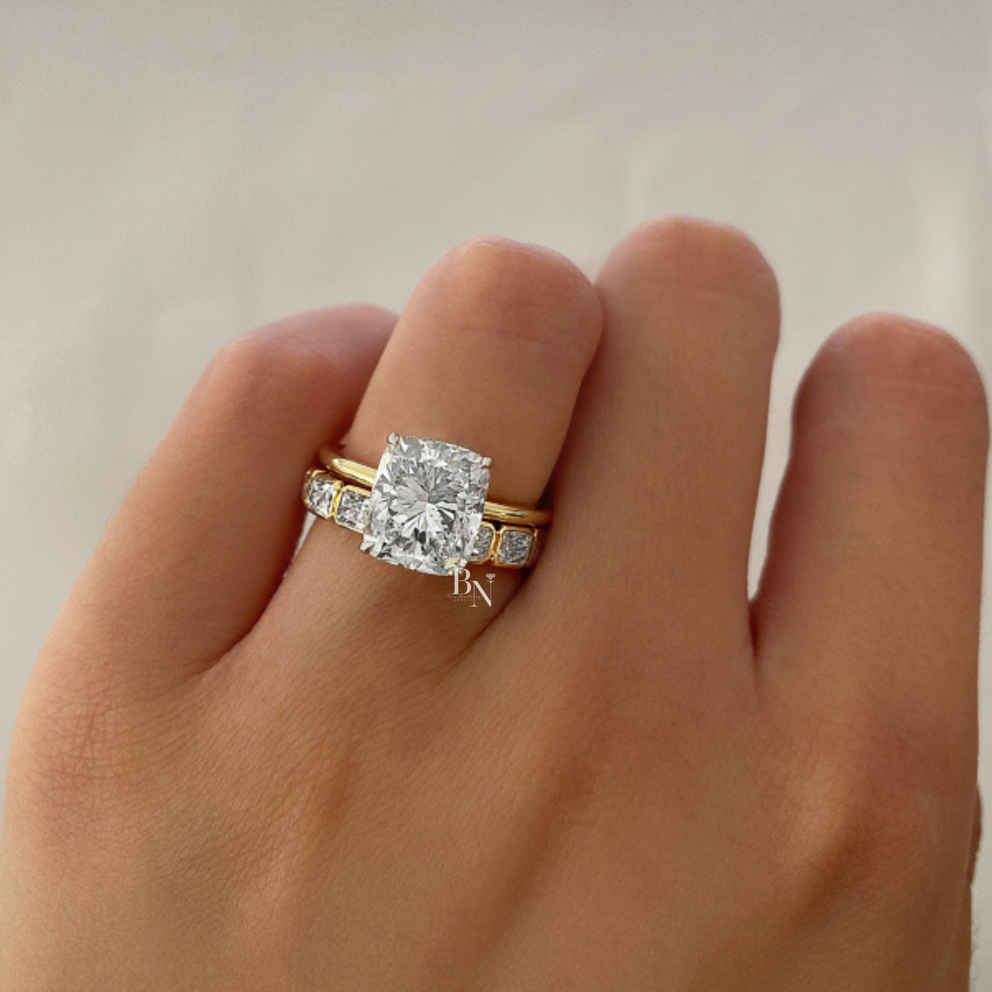 East West Radiant Cut Eternity Band, Lab Grown Diamond Bezel Wedding Ring, 14K Gold 2 Carat Stacking Ring
