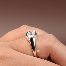 1.40 CT East West Cushion Cut Lab Diamond Ring, Low Profile Bezel Set Solitaire Ring