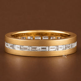 Mens Diamond Wedding Band, Baguette Lab Grown Eternity Ring, Matte 14K Gold Channel Set Band, 5.5mm East West Ring