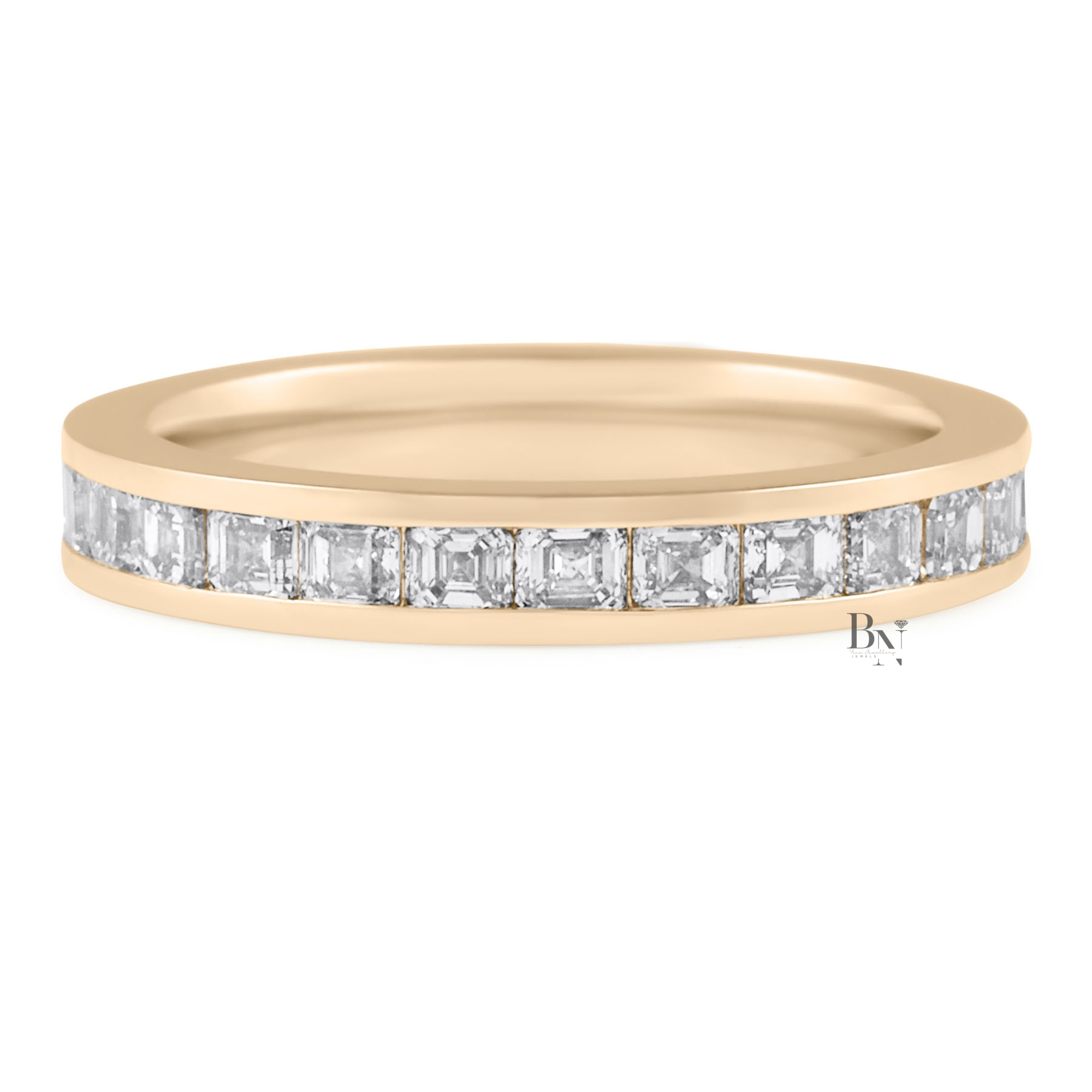 Asscher Cut Lab Diamond Band, 1.70 CTW Channel Set Eternity Ring, 14K Gold Bridal Stacking Ring