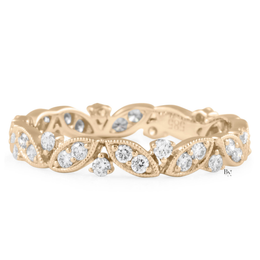 Vintage Floral Lab Diamond Wedding Band, 14K Gold Milgrain Eternity Ring, 0.40 CTW Round Cut
