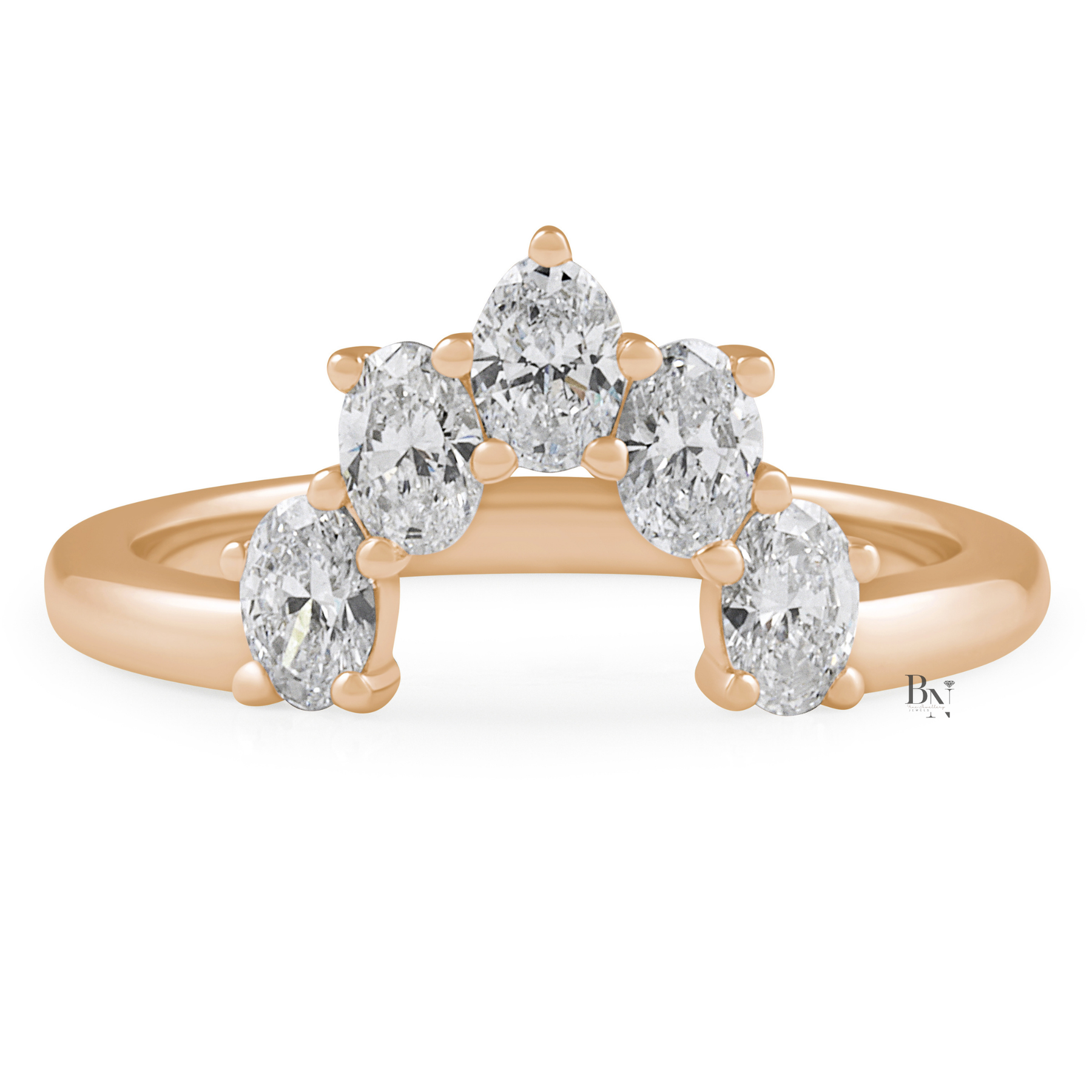 Oval Lab Diamond Tiara Band, 0.65 CTW Curved Wedding Ring, 14K Gold Stacking Ring