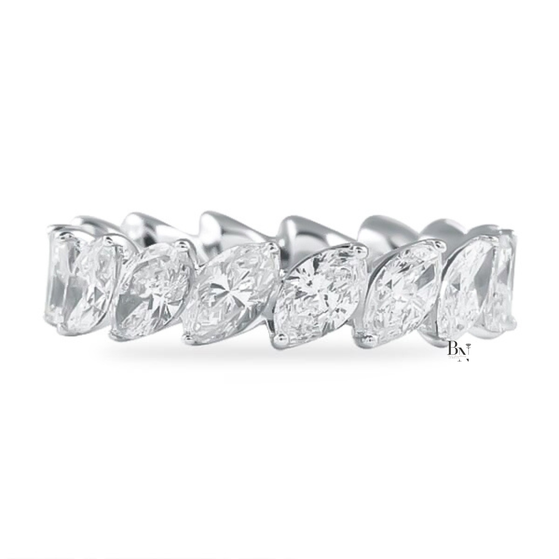 Marquise Lab Diamond Eternity Band, 3.40 CTW Slanted Wedding Ring, 5.1mm White Gold Anniversary Band