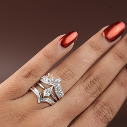 Stacking Band Lab Grown Diamond Curved , 1 CTW V Shaped Chevron Nesting Ring, Crown Tiara Wedding Band