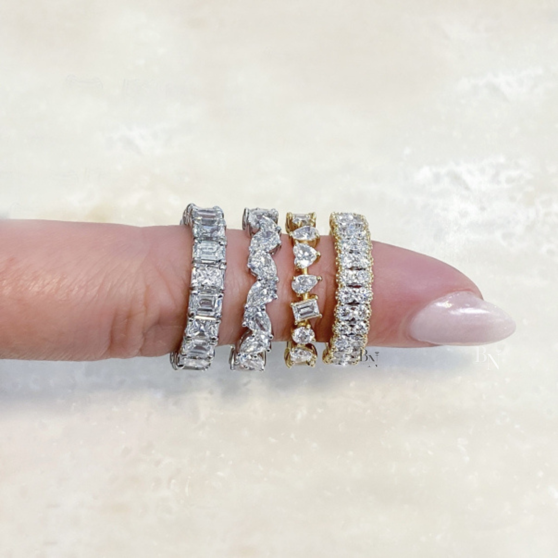 2.89ct Pear Lab Grown Diamond Eternity Band, 14K Gold Zig Zag Wedding Ring, 4.4mm Angled Statement Stacking Band (Copy)