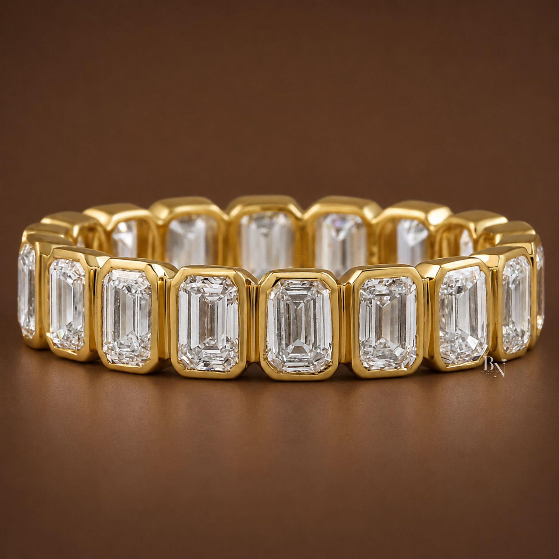 2.30ct Bezel Eternity Band, Emerald Cut Lab Diamond Wedding Ring, 4.8mm Wide Low Profile Anniversary Stacking Band