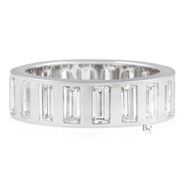 4CTW Baguette Lab Diamond Mens Wedding Band, Wide 6.6mm Flush Set Eternity Ring, 14K Gold Statement Band