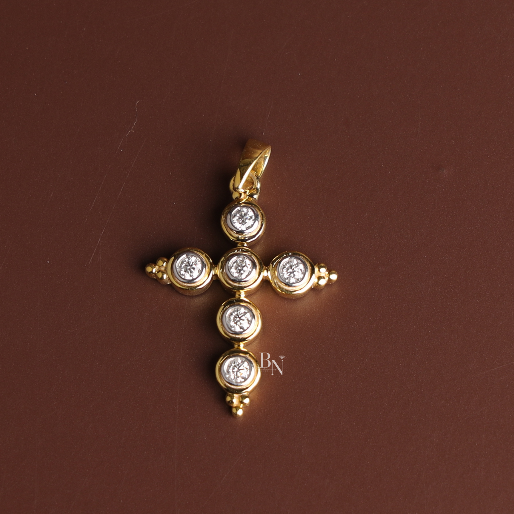 0.30ct Lab Grown Diamond Cross Necklace, Round Bezel Set Pendant, Dainty Religious Layering Jewelry