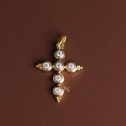 0.30ct Lab Grown Diamond Cross Necklace, Round Bezel Set Pendant, Dainty Religious Layering Jewelry
