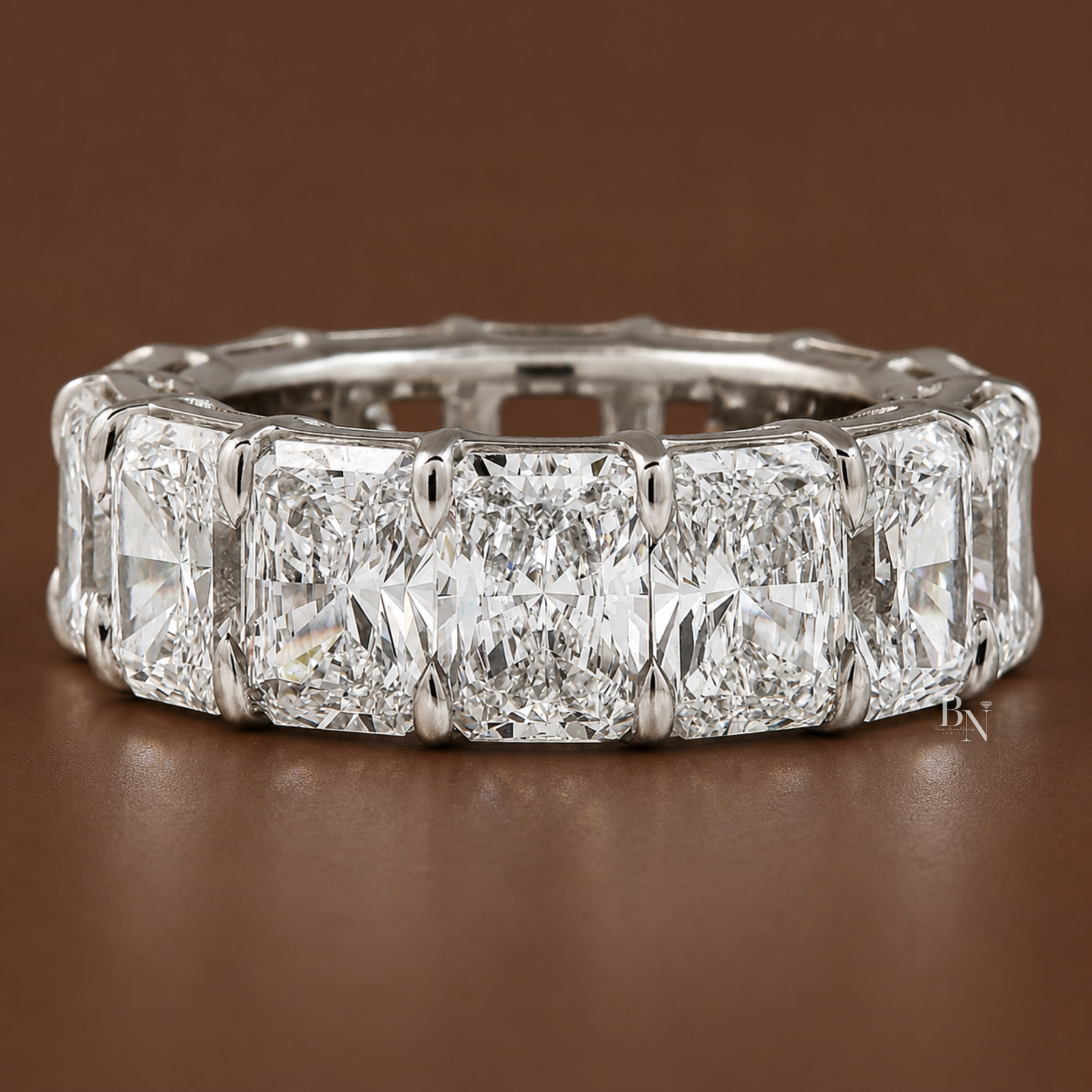 14.50ct Radiant Cut Eternity Band, Lab Grown Diamond Wedding Ring, 7.6mm Wide Chunky Statement