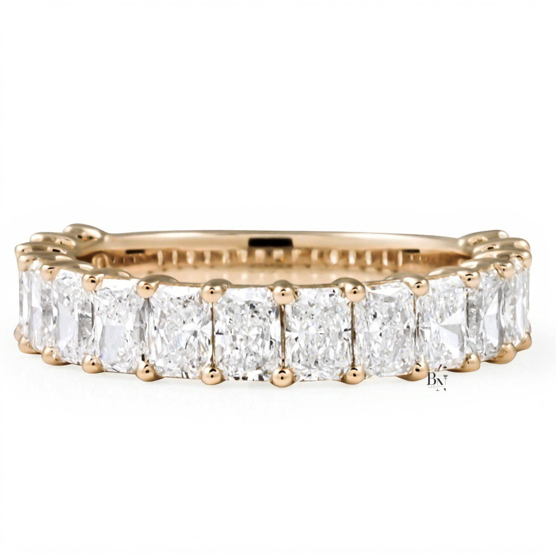 Radiant Cut Lab Diamond Wedding Band, 3/4 Eternity Anniversary Ring, 2.24 CTW Shared Prong