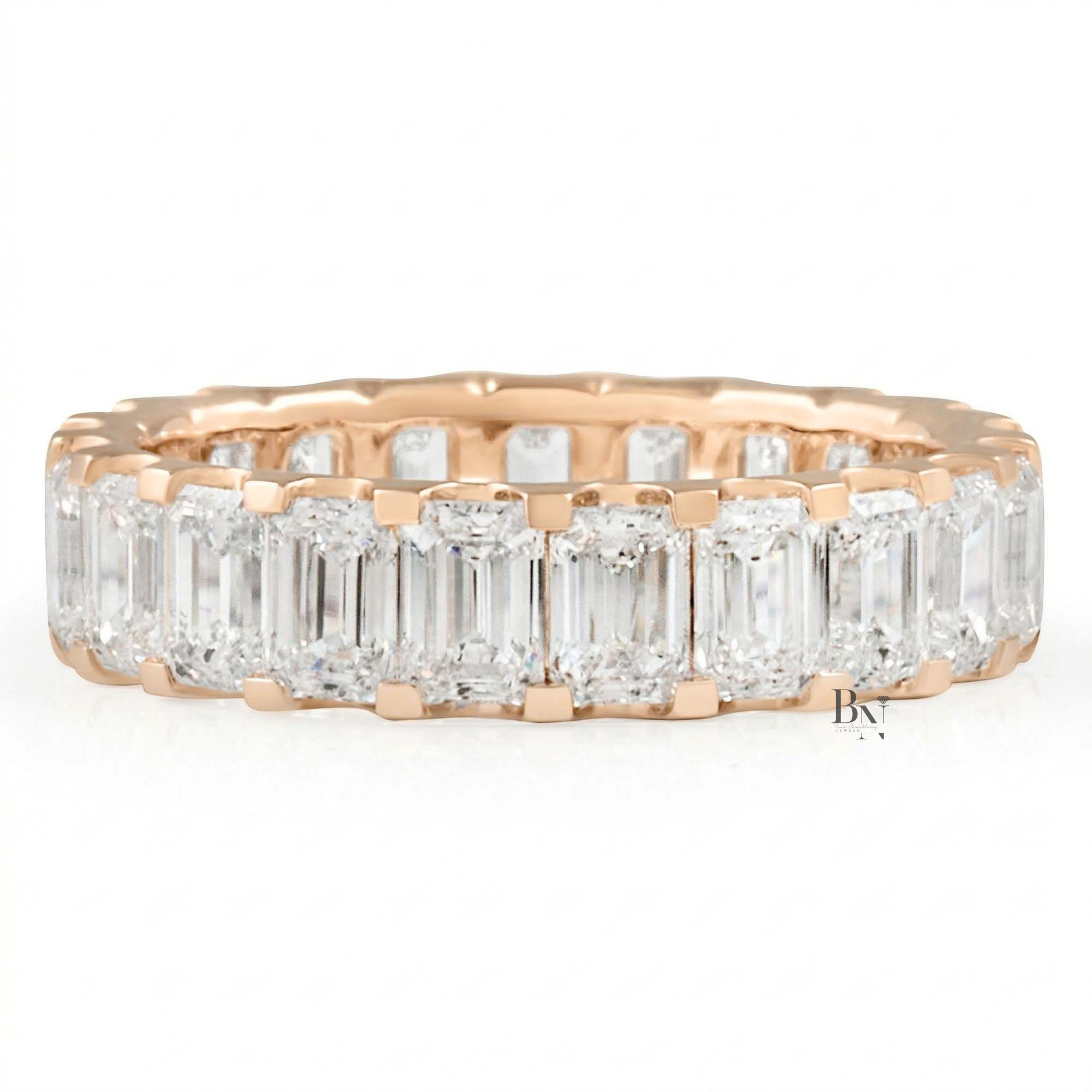 Emerald Cut Lab Diamond Full Eternity Band, 3.90 CTW U-Shape Wedding Ring, 14K Solid Gold