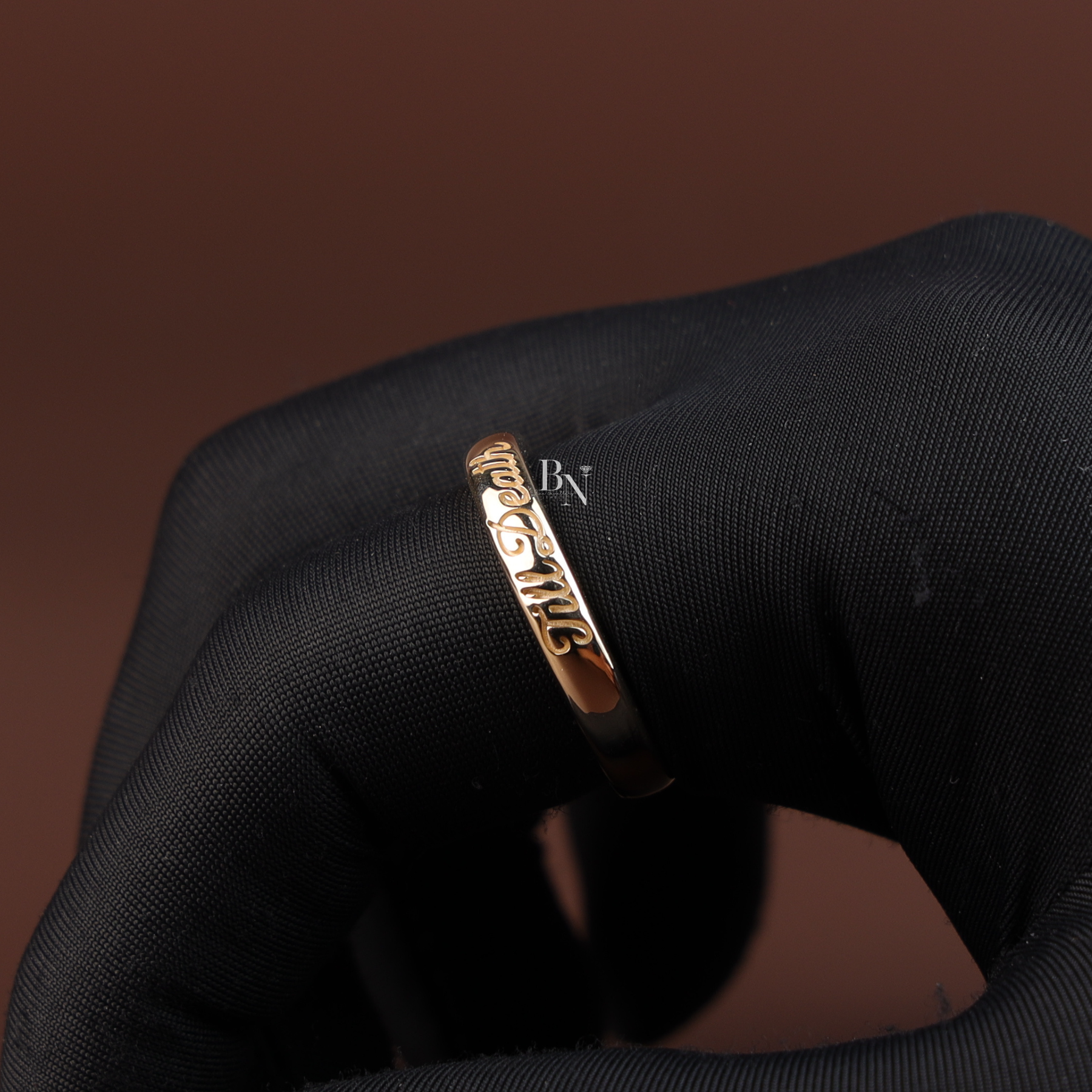 Till Death Wedding Band Set, 14K Gold Couple Rings, Matching Engraved Bands, Script Wedding Ring Set