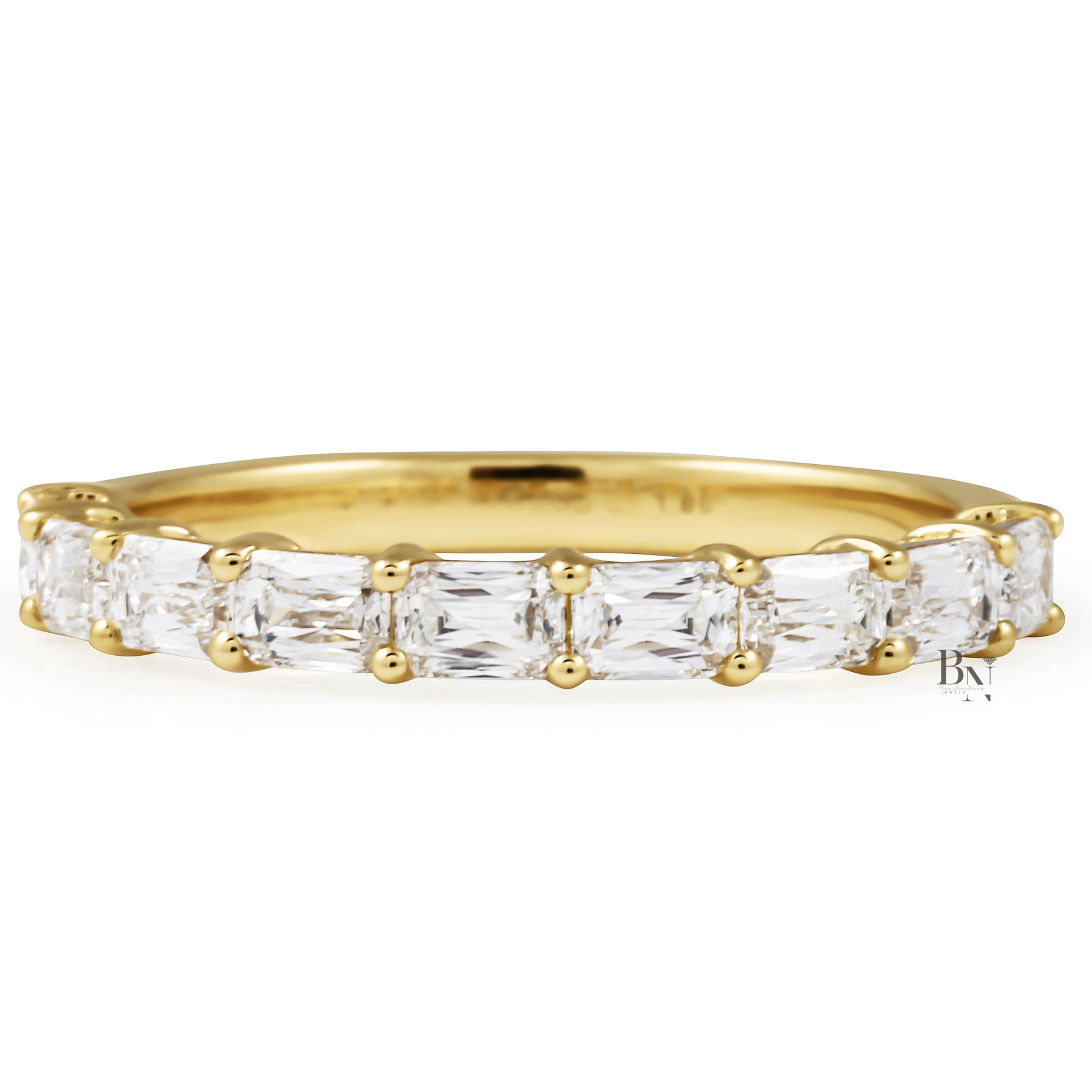 Criss Cut Lab Diamond Band, Shared Prong Wedding Ring, Gold Bridal Stacking Ring