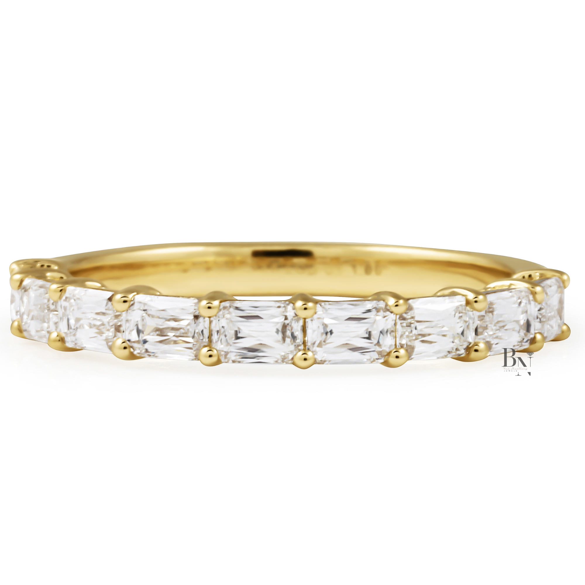 Criss Cut Lab Diamond Band, Shared Prong Wedding Ring, Gold Bridal Stacking Ring