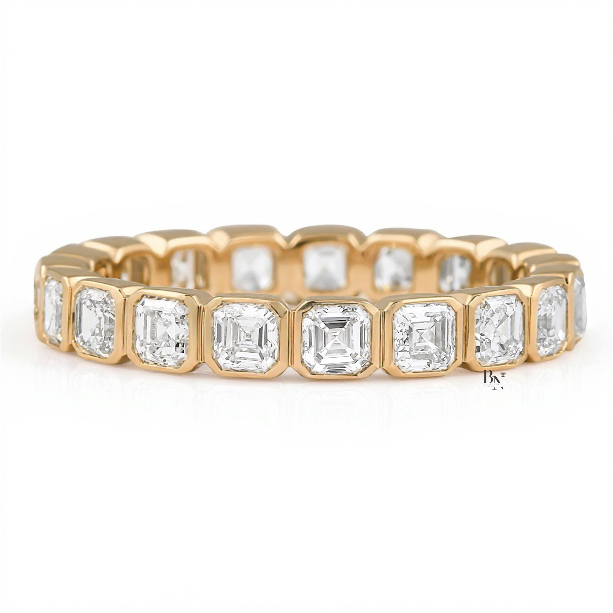 Asscher Cut Lab Diamond Eternity Band, Bezel Set Wedding Ring, 1.90 CTW Art Deco Anniversary Band