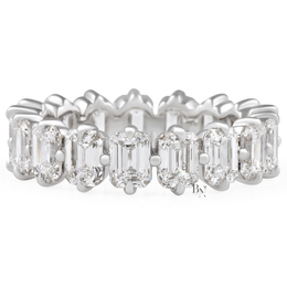 4CTW Emerald Cut Lab Diamond Eternity Band, Compass Prong Wedding Ring, 14K Gold 5.3mm Band