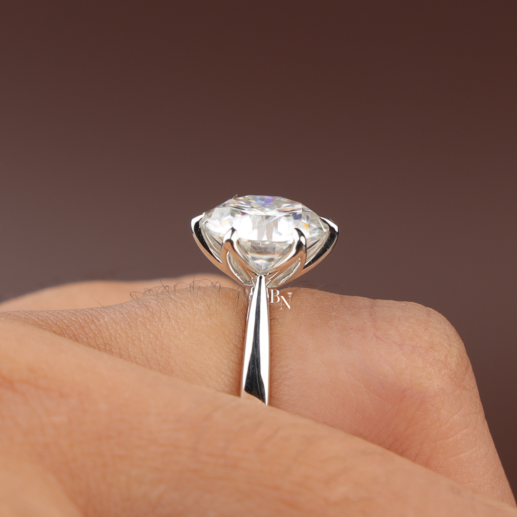 Round Cut Lab Grown Diamond Engagement Ring, 4 Carat Solitaire Ring, Six Prong White Gold Ring