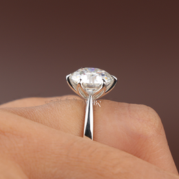 Round Cut Lab Grown Diamond Engagement Ring, 4 Carat Solitaire Ring, Six Prong White Gold Ring
