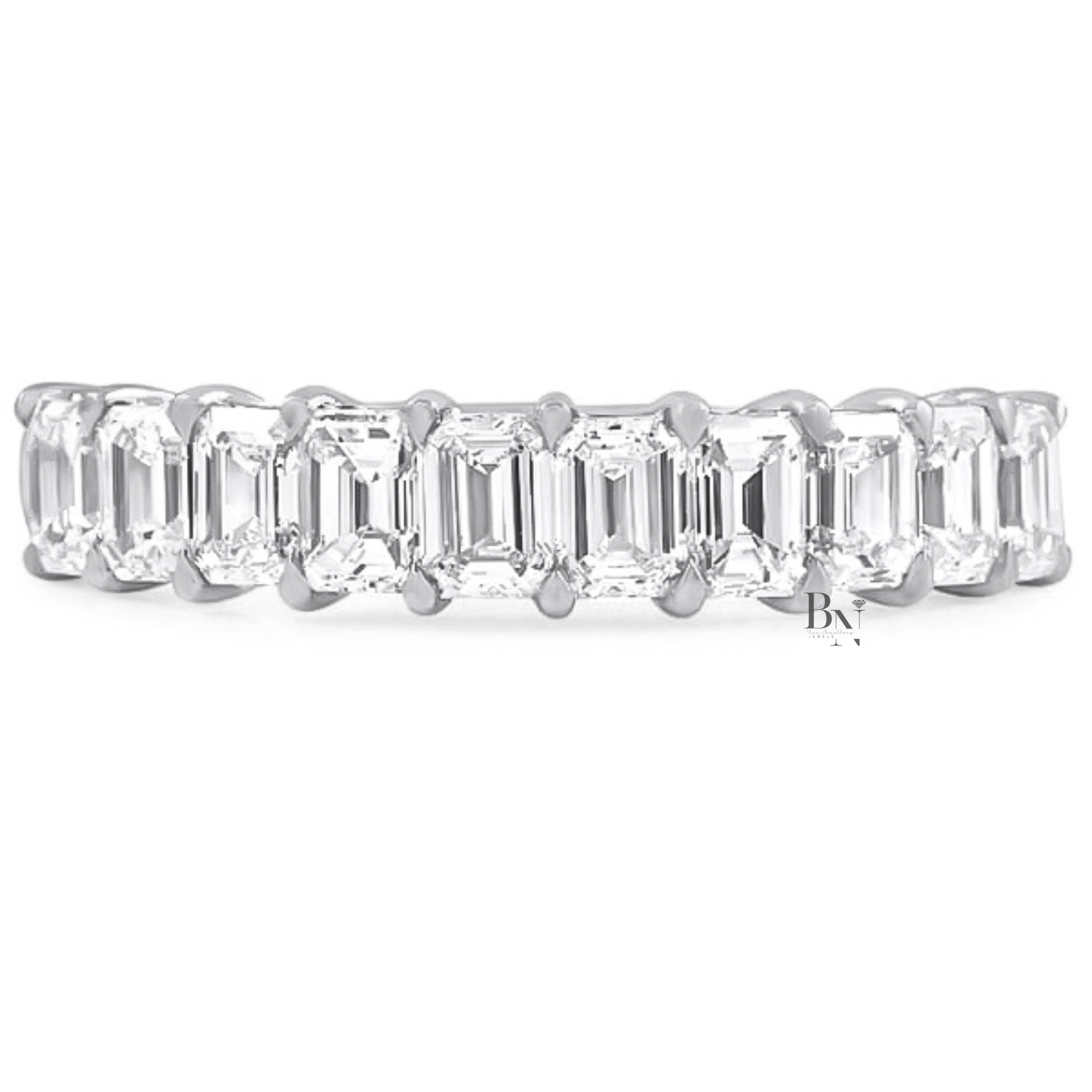 Emerald Cut Lab Diamond Halfway Band, 1.50 TCW Shared Prong Wedding Ring, 18k Gold Stacking Band