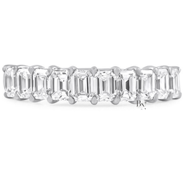 Emerald Cut Lab Diamond Halfway Band, 1.50 TCW Shared Prong Wedding Ring, 18k Gold Stacking Band