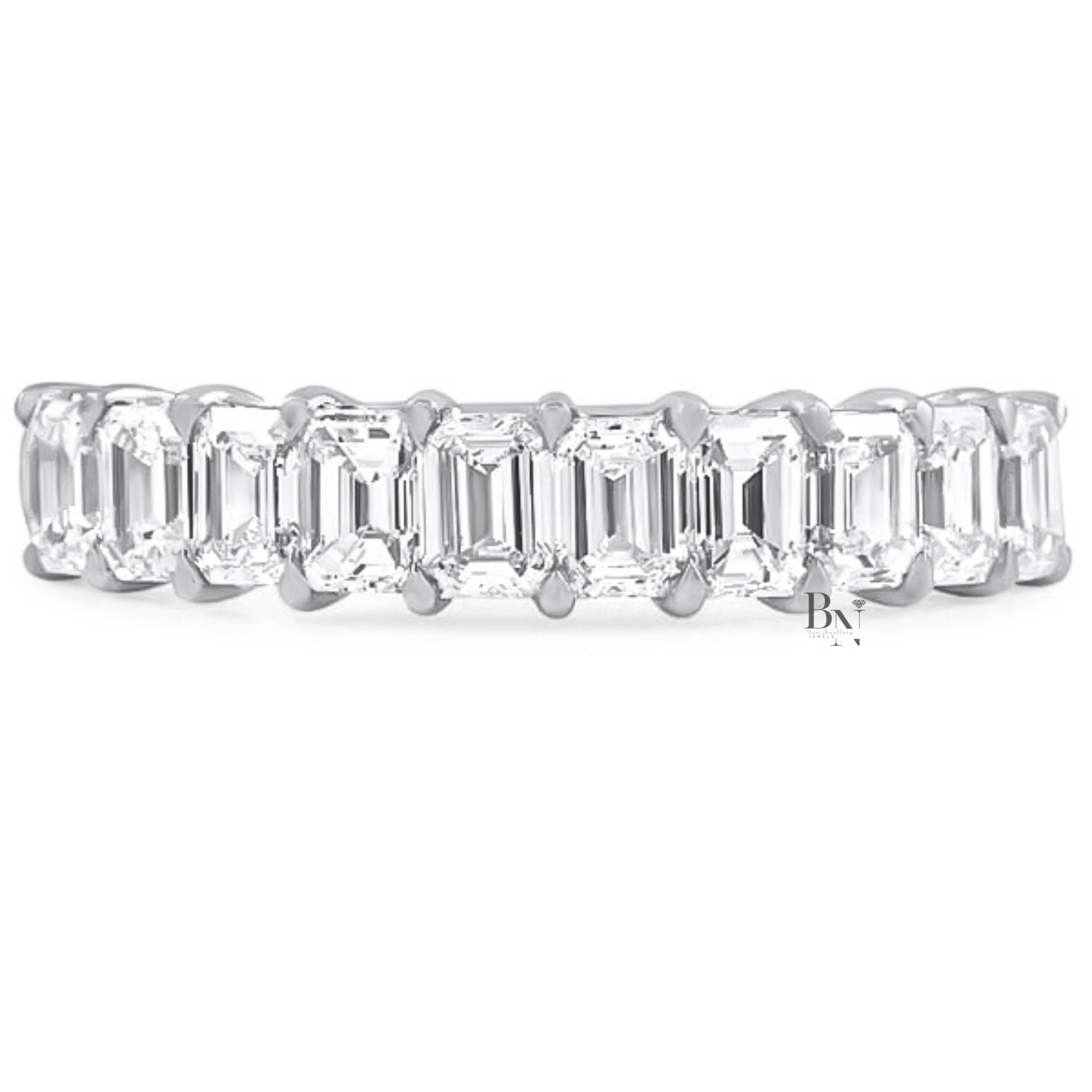Emerald Cut Lab Diamond Halfway Band, 1.50 TCW Shared Prong Wedding Ring, 18k Gold Stacking Band