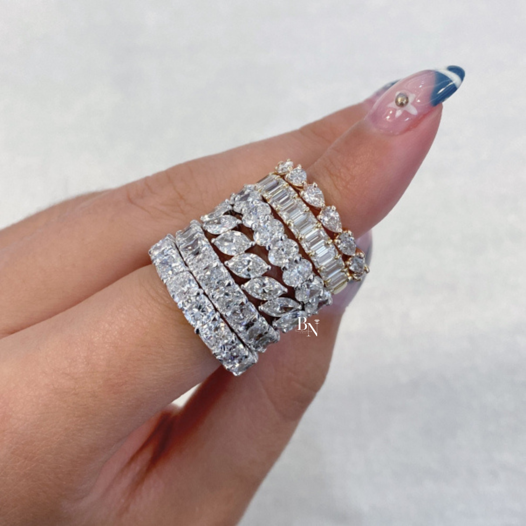 Marquise Lab Diamond Eternity Band, 3.40 CTW Slanted Wedding Ring, 5.1mm White Gold Anniversary Band